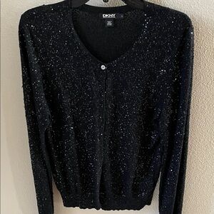 DKNY Black Sequin Sparkle Women's Cardigan Large